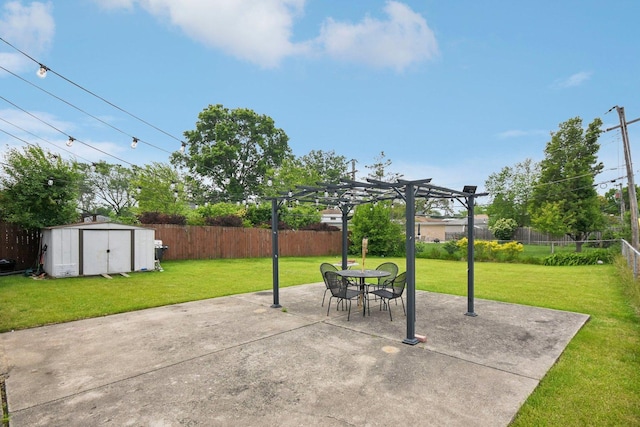 9342 Oriole Ave, Morton Grove, IL 60053 - fenced backyard featuring a pergola, a storage unit, and a patio area