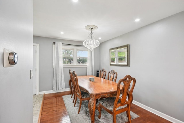 9342 Oriole Ave, Morton Grove, IL 60053 - dining space with a chandelier, wood finished floors, and recessed lighting