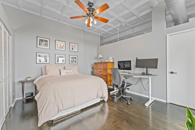 1307 S Wabash Ave Unit 413, Chicago, IL 60605 - bedroom with coffered ceiling, wood finished floors, beamed ceiling, and a ceiling fan