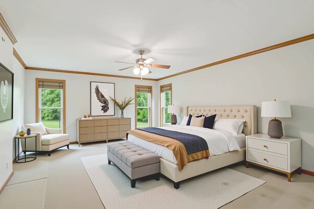 6513 High Meadow Ct, Long Grove, IL 60047 - carpeted bedroom featuring multiple windows, crown molding, and ceiling fan