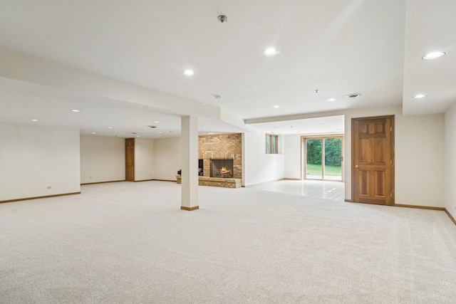 6513 High Meadow Ct, Long Grove, IL 60047 - unfurnished living room with light carpet, a fireplace, and recessed lighting