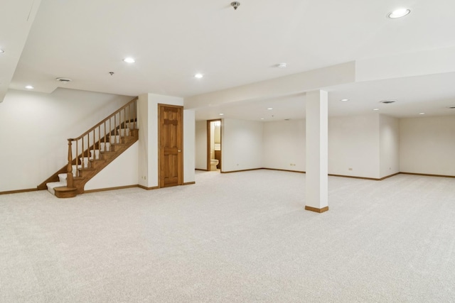 6513 High Meadow Ct, Long Grove, IL 60047 - finished basement with light carpet, stairway, and recessed lighting