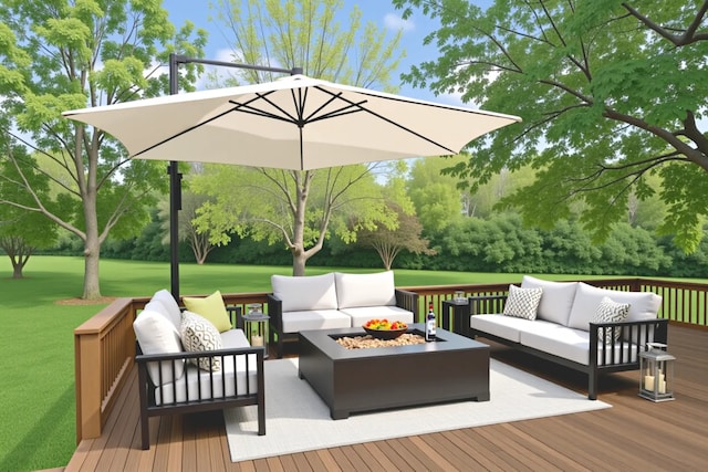 6513 High Meadow Ct, Long Grove, IL 60047 - wooden deck featuring an outdoor living space with a fire pit and a lawn