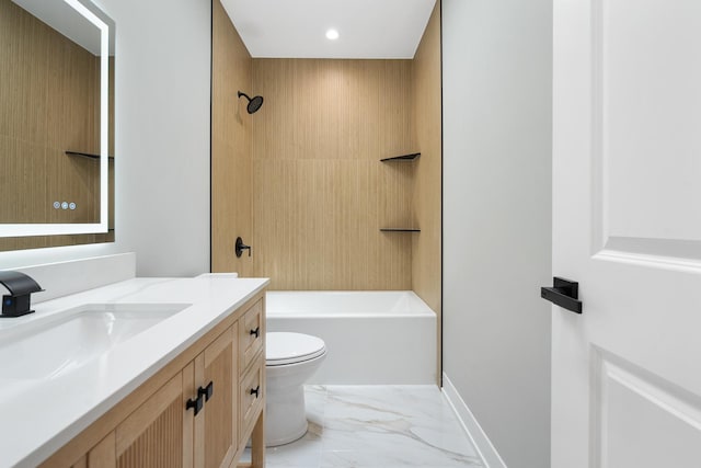 2563 Maple St, River Grove, IL 60171 - full bathroom with vanity, bathing tub / shower combination, marble finish flooring, and recessed lighting