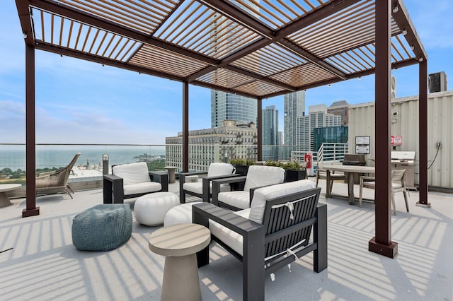 40 E 9th St Unit 1609, Chicago, IL 60605 - view of patio / terrace featuring a pergola, a water view, a view of skyline, and an outdoor living space