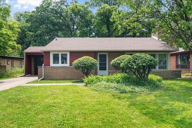 1719 Ferndale Ave, Northbrook, IL 60062 - ranch-style home with driveway, a front yard, brick siding, and a chimney