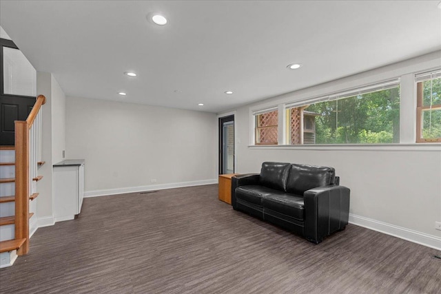 1719 Ferndale Ave, Northbrook, IL 60062 - living room featuring stairs, recessed lighting, and wood finished floors
