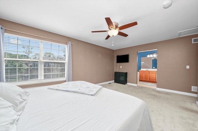 5227 Cobblers Xing Unit 5227, Mchenry, IL 60050 - bedroom featuring light colored carpet, a ceiling fan, and ensuite bath