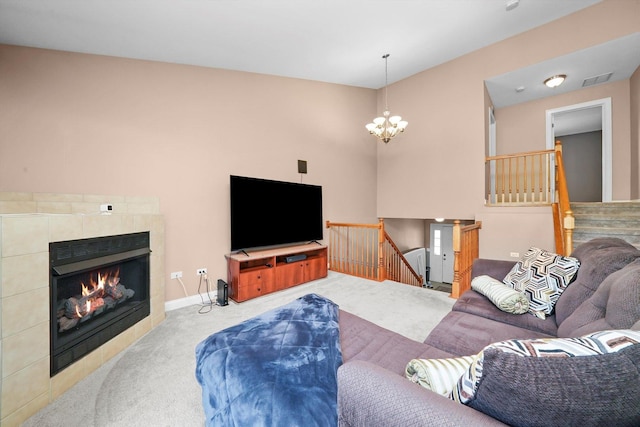 5227 Cobblers Xing Unit 5227, Mchenry, IL 60050 - living area with carpet flooring, a chandelier, and a fireplace