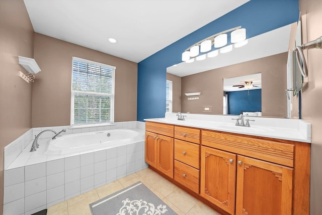 5227 Cobblers Xing Unit 5227, Mchenry, IL 60050 - full bath featuring double vanity, a whirlpool tub, tile patterned floors, and ceiling fan