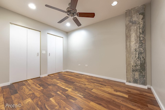 20 N State St Unit 1012, Chicago, IL 60602 - unfurnished bedroom featuring wood finished floors, multiple closets, recessed lighting, and a ceiling fan