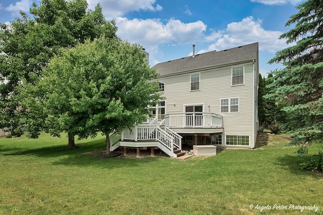 179 Cascade Dr, Crystal Lake, IL 60012 - back of house featuring a deck, a yard, stairs, and roof with shingles