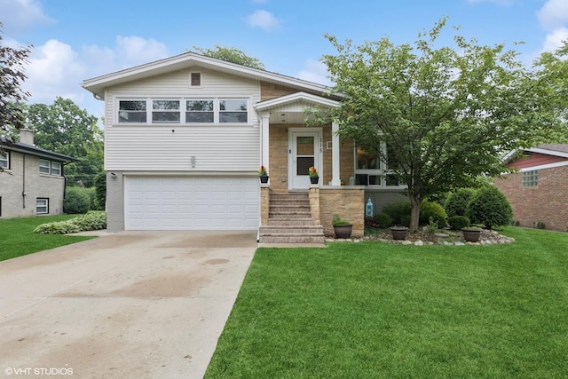 115 S We Go Trl, Mount Prospect, IL 60056 - split level home featuring a front lawn, a garage, driveway, and brick siding