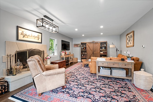 2951 Colfax St, Evanston, IL 60201 - living room featuring wood finished floors, recessed lighting, and a premium fireplace