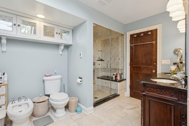 2951 Colfax St, Evanston, IL 60201 - bathroom with a bidet, a shower stall, vanity, toilet, and baseboards