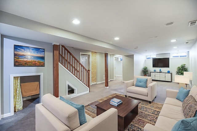 308 Dunbar Rd, Mundelein, IL 60060 - carpeted living room featuring stairs and recessed lighting