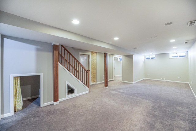 308 Dunbar Rd, Mundelein, IL 60060 - basement with carpet flooring, recessed lighting, and stairway