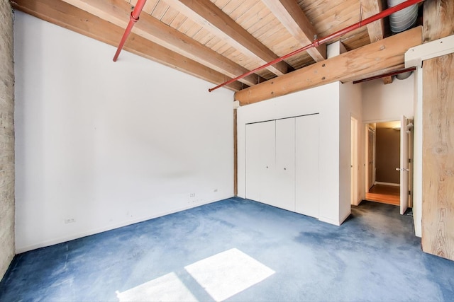 7240 Franklin St Unit 2A, Forest Park, IL 60130 - unfurnished bedroom with a wooden ceiling with exposed beams and carpet flooring