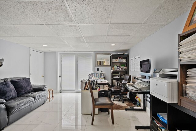 1542 Woodcreek Trl, Bartlett, IL 60103 - office area featuring a drop ceiling, recessed lighting, and marble finish floors