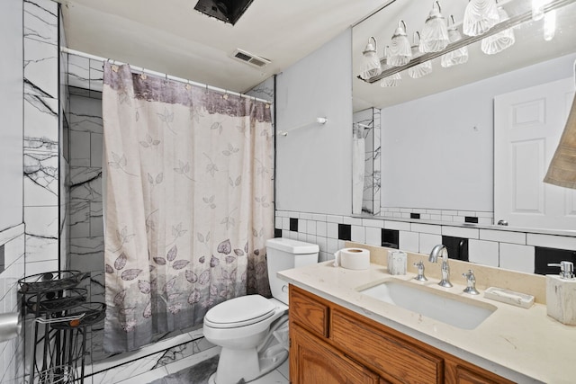 1542 Woodcreek Trl, Bartlett, IL 60103 - bathroom with tile walls, marble finish flooring, vanity, and shower / tub combo with curtain