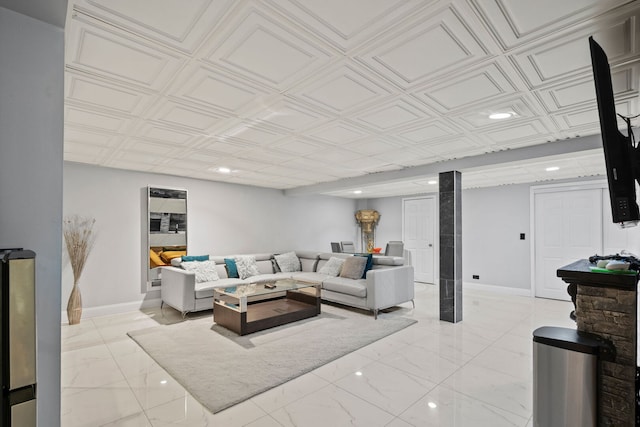 1542 Woodcreek Trl, Bartlett, IL 60103 - living room with recessed lighting, light marble finish floors, and an ornate ceiling