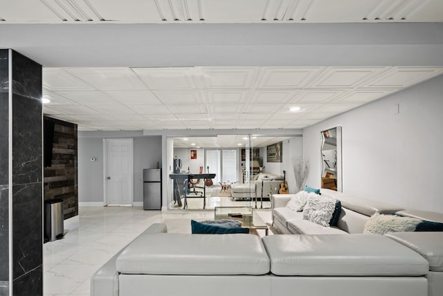 1542 Woodcreek Trl, Bartlett, IL 60103 - living room with light marble finish flooring, recessed lighting, and an ornate ceiling