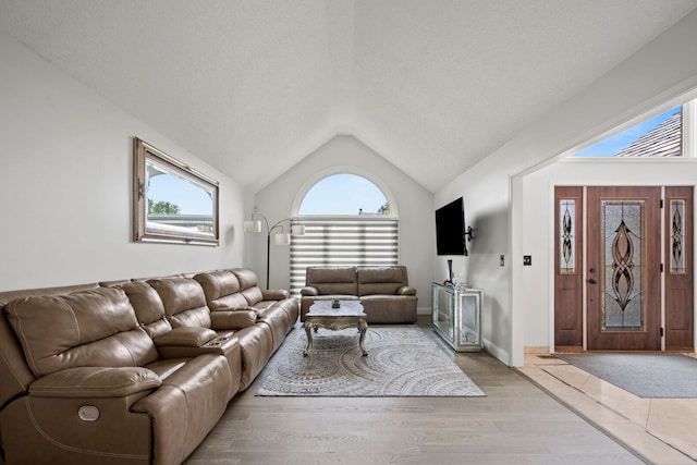 1542 Woodcreek Trl, Bartlett, IL 60103 - living area featuring lofted ceiling, light wood-style flooring, and a textured ceiling