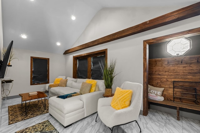 21203 S 93rd Ave, Frankfort, IL 60423 - living room with light marble finish flooring, recessed lighting, and high vaulted ceiling
