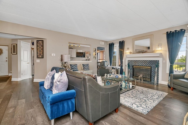 6743 S Pointe Dr Unit 1C, Tinley Park, IL 60477 - living room featuring wood finished floors and a fireplace