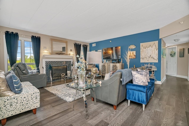 6743 S Pointe Dr Unit 1C, Tinley Park, IL 60477 - living area featuring wood finished floors and a tile fireplace