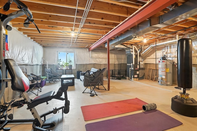 2632 Pecos Cir, Montgomery, IL 60538 - workout room with water heater and heating unit
