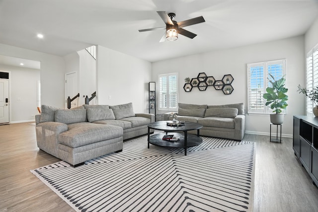 2632 Pecos Cir, Montgomery, IL 60538 - living room with light wood-type flooring, ceiling fan, and recessed lighting