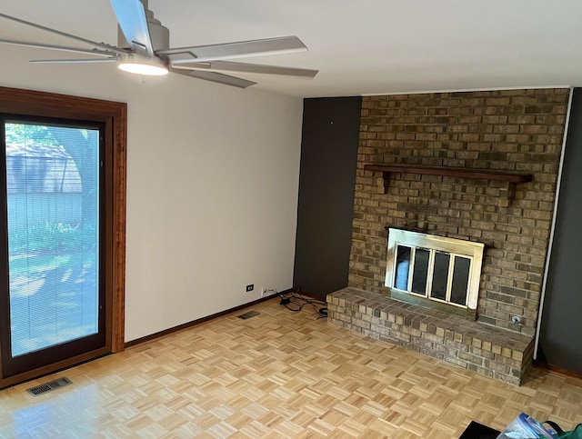 3485 Ronald Rd, Crete, IL 60417 - unfurnished living room featuring a ceiling fan and a fireplace