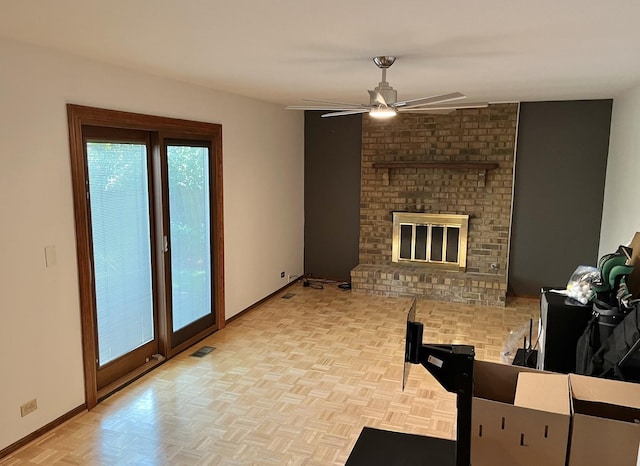 3485 Ronald Rd, Crete, IL 60417 - living area featuring ceiling fan and a fireplace
