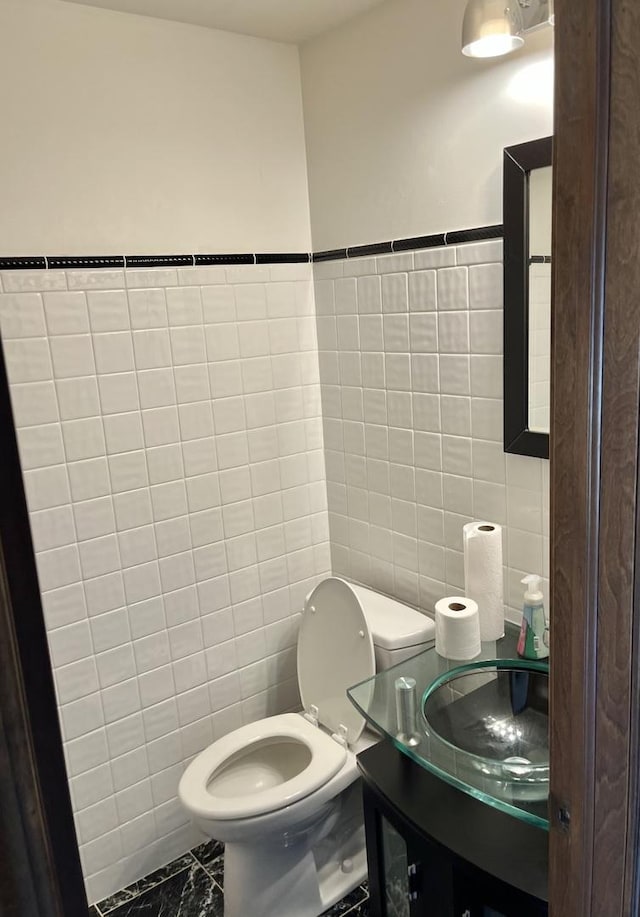3485 Ronald Rd, Crete, IL 60417 - half bath with tile walls, vanity, and marble finish flooring