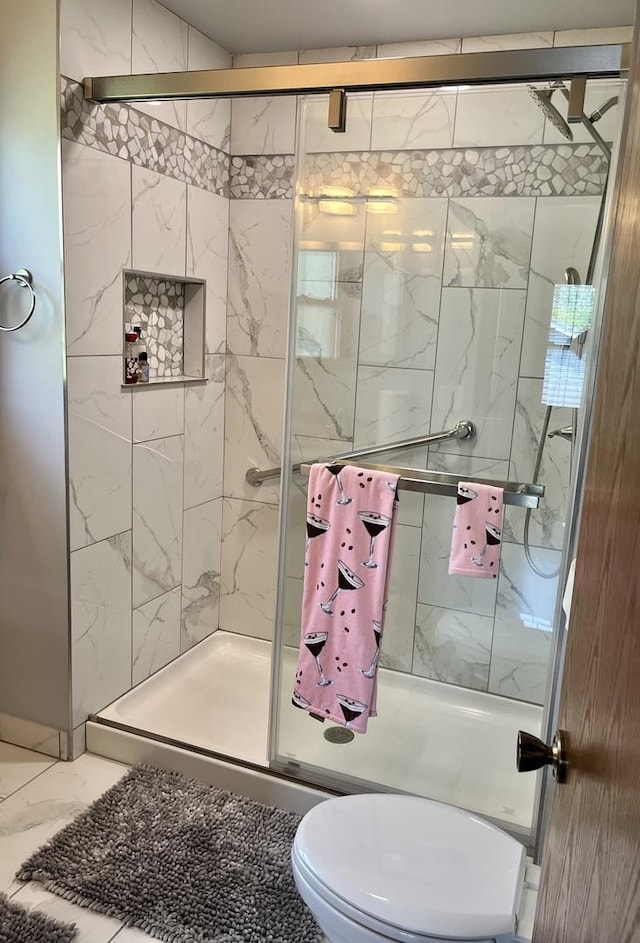 3485 Ronald Rd, Crete, IL 60417 - full bathroom with a stall shower and marble look tile flooring