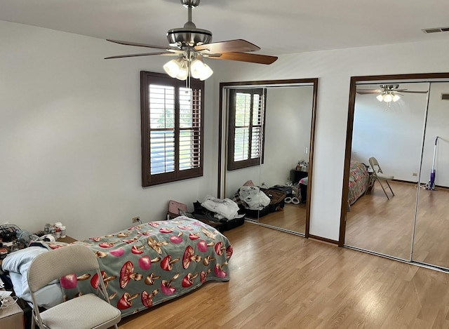 3485 Ronald Rd, Crete, IL 60417 - bedroom with two closets, light wood-style floors, and ceiling fan