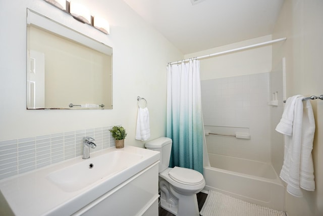 2208 W Concord Ln, Addison, IL 60101 - full bathroom with vanity, shower / bath combo with shower curtain, and tasteful backsplash