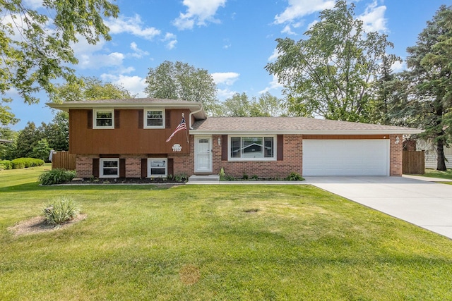 1910 Heather Ln, Joliet, IL 60431 - split level home with a garage, driveway, brick siding, and a front lawn