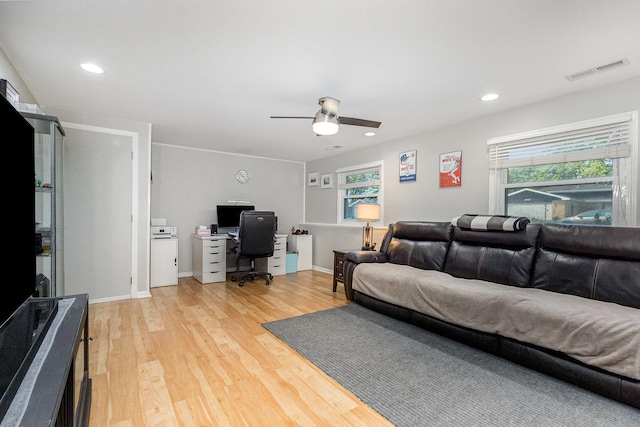 1910 Heather Ln, Joliet, IL 60431 - living area with an office area, light wood-type flooring, ceiling fan, and recessed lighting