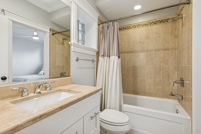 1430 W Diversey Pkwy Unit 1, Chicago, IL 60614 - full bathroom with shower / bath combination with curtain, vanity, connected bathroom, recessed lighting, and ornamental molding