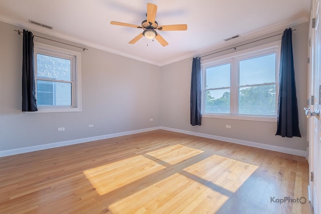 3454 N Ashland Ave Unit 4S, Chicago, IL 60657 - empty room featuring crown molding, light wood-type flooring, and a ceiling fan