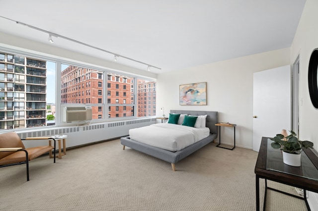 3180 N Lake Shore Dr Unit 8A, Chicago, IL 60657 - carpeted bedroom featuring rail lighting, radiator heating unit, and cooling unit