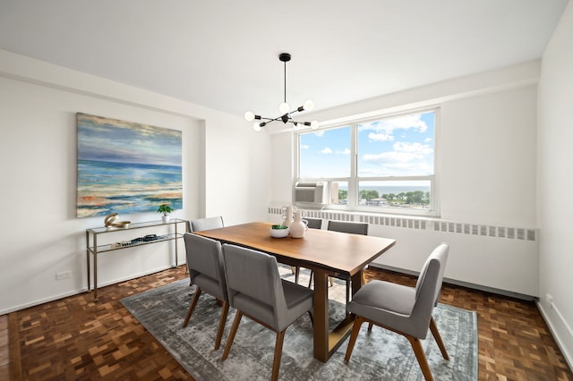 3180 N Lake Shore Dr Unit 8A, Chicago, IL 60657 - dining room featuring a chandelier, radiator heating unit, and cooling unit