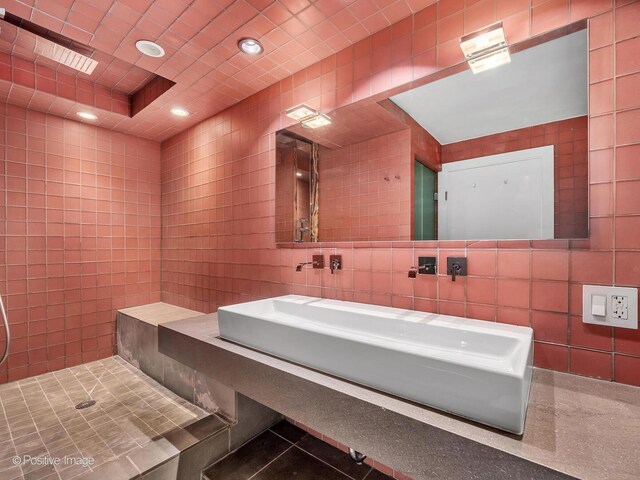 211 E Ohio St Unit 2707, Chicago, IL 60611 - full bathroom featuring tile walls and recessed lighting