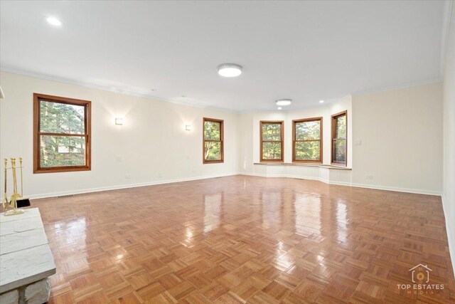 21824 Cambridge Dr, Kildeer, IL 60047 - unfurnished living room with crown molding and recessed lighting