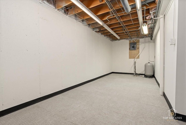 21824 Cambridge Dr, Kildeer, IL 60047 - unfinished below grade area featuring a water pressure tank, electric panel, and carpet floors