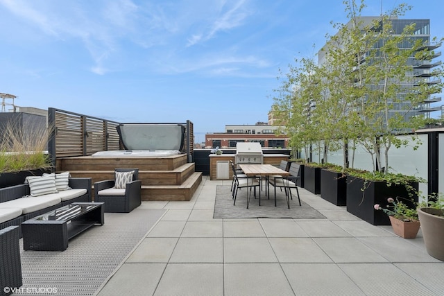 128 S Green St Unit 5Ab, Chicago, IL 60607 - view of patio / terrace with a hot tub, outdoor lounge area, outdoor dining space, and a grill