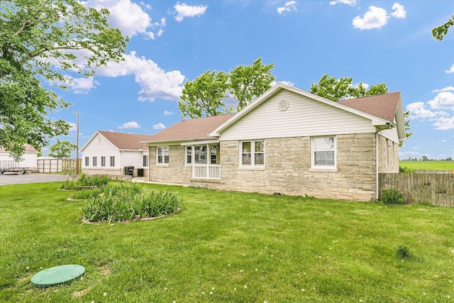 9101 US Highway 36, Metcalf, IL 61940 - rear view of house featuring stone siding and roof with shingles