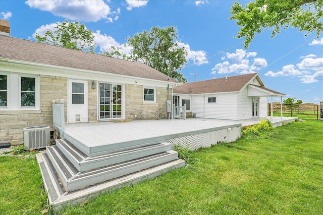 9101 US Highway 36, Metcalf, IL 61940 - rear view of property featuring stone siding and a wooden deck